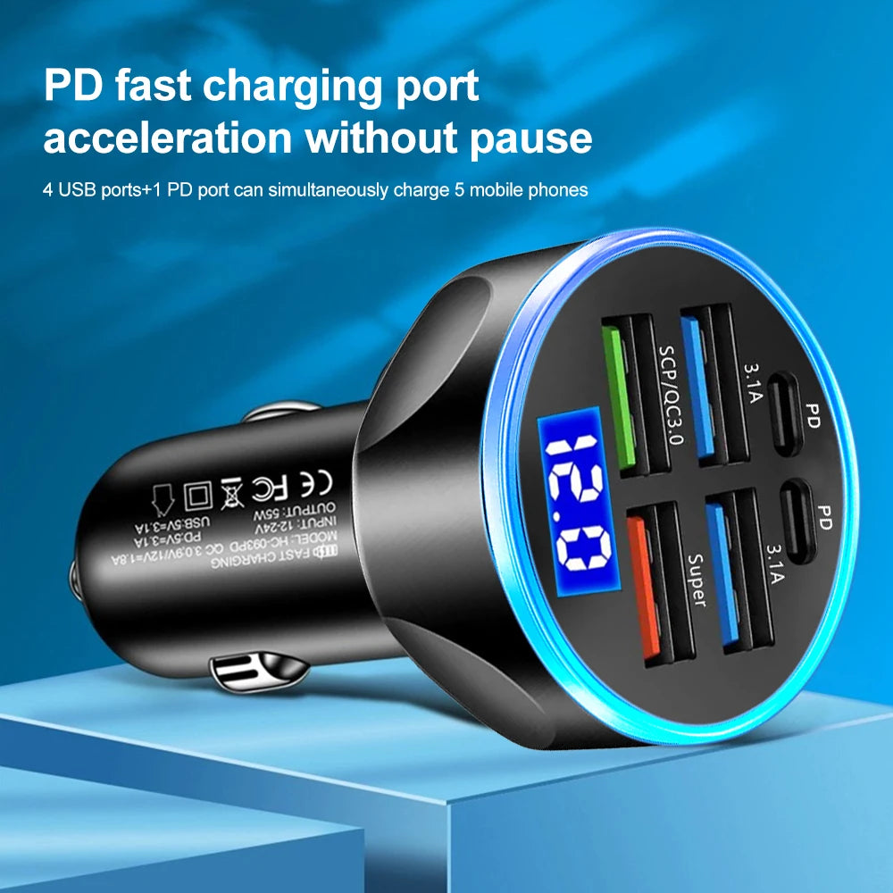 6 Ports Car Charger USB and Type C Adapter