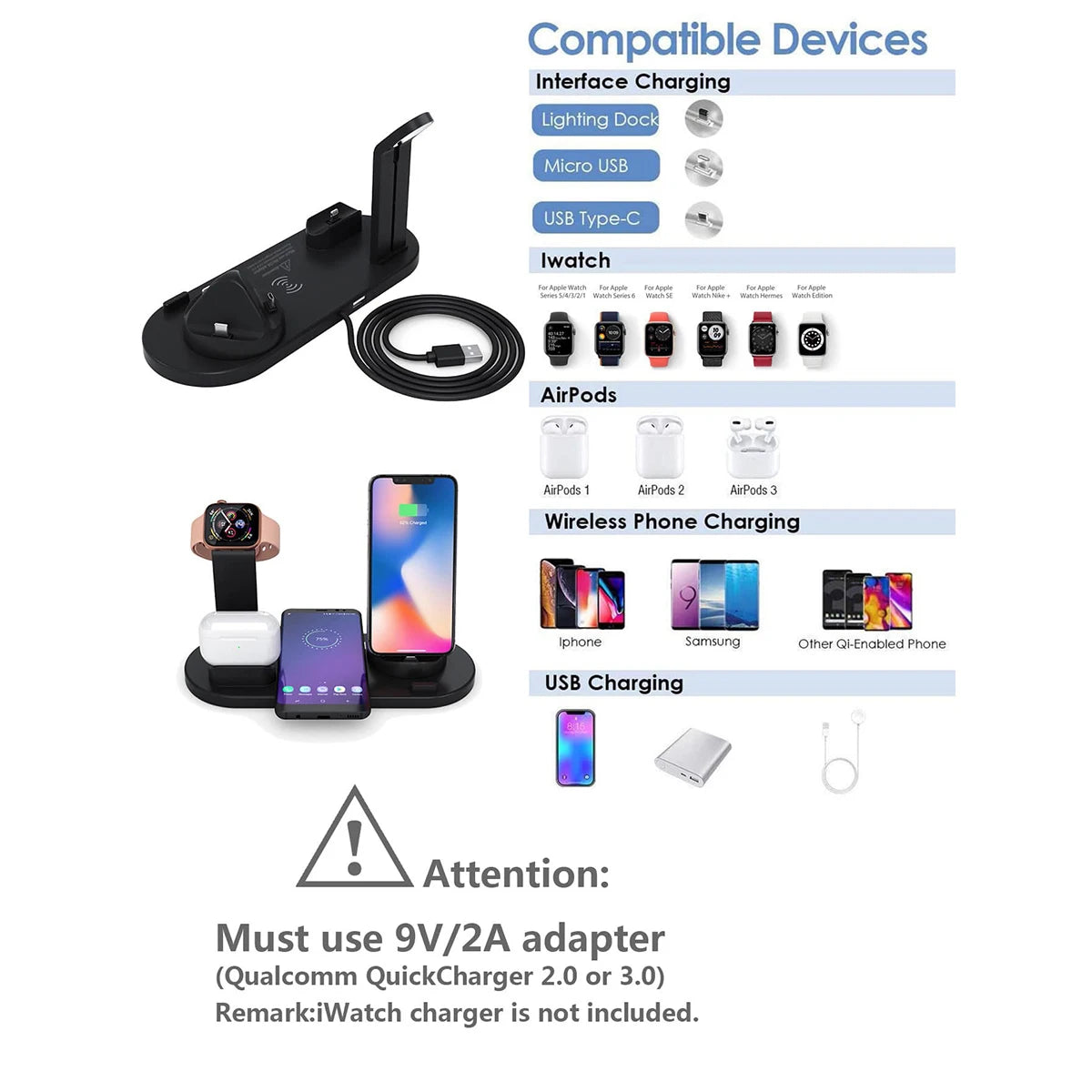 Wireless Charger Stand For iPhone & Watch & Airpods
