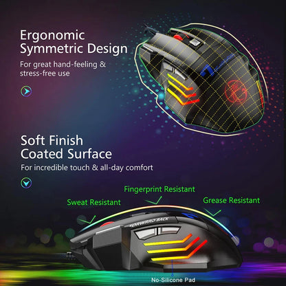Ergonomic Wired Gaming Mouse LED 5500