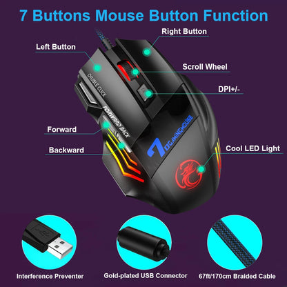 Ergonomic Wired Gaming Mouse LED 5500