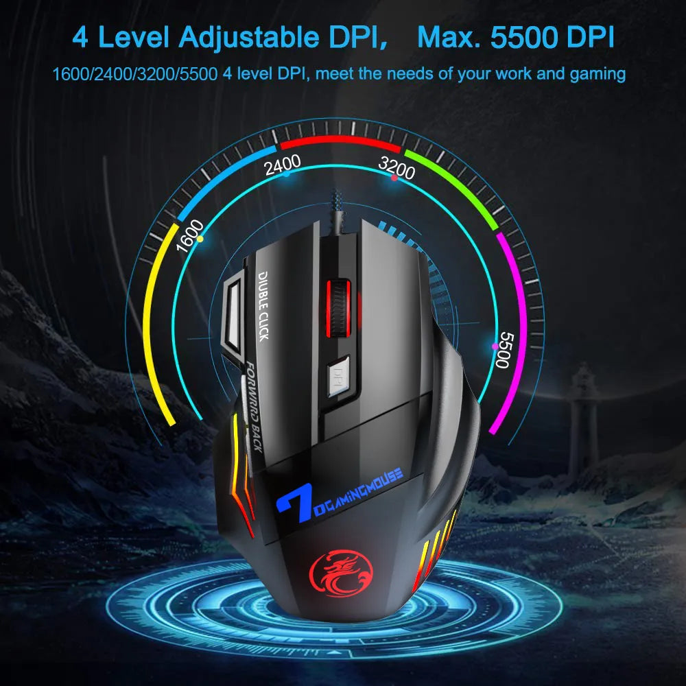 Ergonomic Wired Gaming Mouse LED 5500