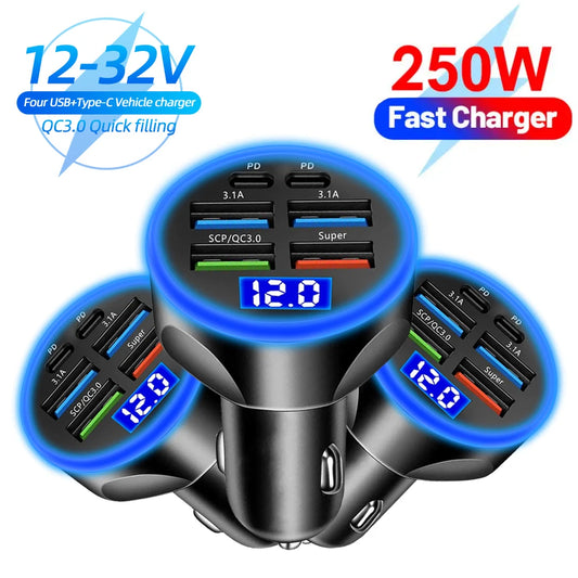 6 Ports Car Charger USB and Type C Adapter
