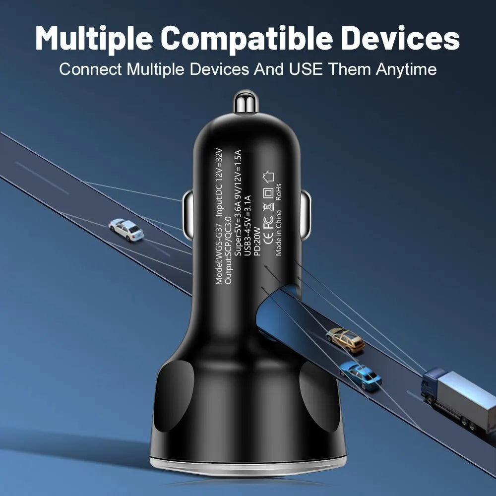 Car Charger USB and Type C Fast Charging